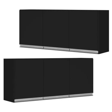 Imagem de Kit 02 Armários Aéreo 120cm Mdf 03 Portas Preto Tx Fosco