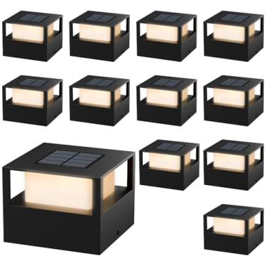 Imagem de Viewsun Pacote com 12 lâmpadas de poste solares, luzes de poste de cerca alimentadas por energia solar para jardim ao ar livre com LEDs SMD à prova d'água luz decorativa para decoração de deck de