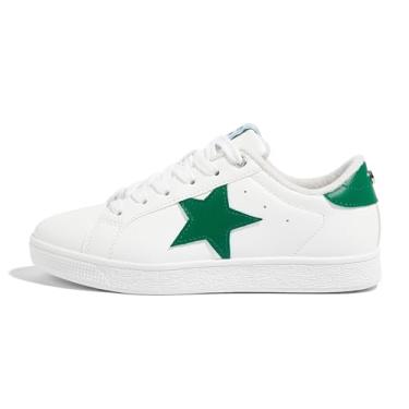 Imagem de LUCKY STEP Tênis feminino Fashion Star com cadarço, cano baixo, confortável, acolchoado, Branco/Verde, 36