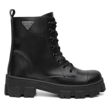 Imagem de Bota Feminina Coturno Com Zíper Lateral Blogueira Solado Tratorado Leve e Macio - Preto/40