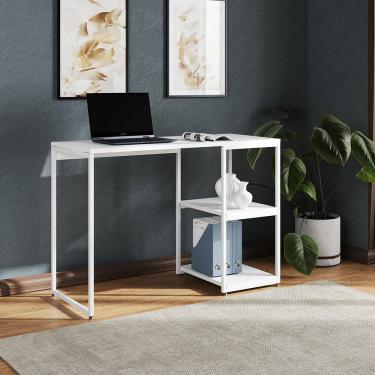 Imagem de Mesa Escritório Berlim Industrial com Prateleira Ferro Branco Tampo 110x46 Branco