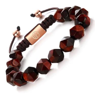 Imagem de WP WEPICK Pulseiras masculinas banhadas a ouro 18 K, cabeça de leopardo, leão, aço inoxidável, olho de tigre, contas de ônix pretas feitas à mão, pulseira masculina ajustável, joia de Natal para