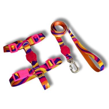 Imagem de Coleira Peitoral Tipo H para Cães - Anti-Puxão com Guia de 1,10m | Varias Estampas (Laranja,G)