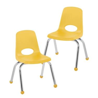Imagem de Cadeira escolar empilhável de 30,5 cm, assento de estudante empilhável com pernas de aço cromado e deslizadores esféricos; para sala de aula, escola em casa ou espaço de aprendizagem - amarelo