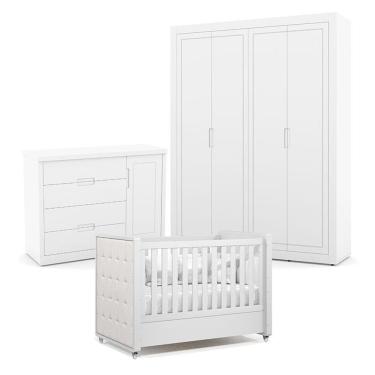 Imagem de Quarto De Bebe 4 Portas Tutto New Branco Acetinado Com Capitonê New Boucle - Matic