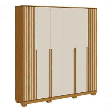 Imagem de Guarda Roupa Emirados Casal 6 Portas Ripado E 4 Gavetas 100% Mdf Linhamobilia - Cinamomo/off White