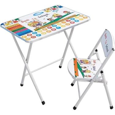 Imagem de Cadeira De Mesa Dobrável Simples Para Crianças D, Mesa De Atividades Portátil Para Bebês Dos Desenhos Animados, Mesa De Estudo, Estrutura De Aço, Móveis De, White, 1 Table + 2 Chairs