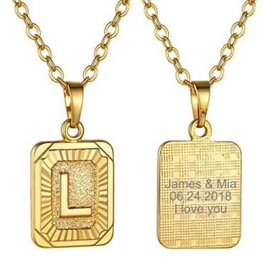 Imagem de Colar com inicial quadrada dourada pequena/média para mulheres, homens, meninas, pingentes de letras delicadas (ajusta a 40,64 a 60,96 cm), aniversário com caixa de presente - personalizado disponível