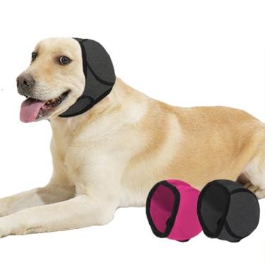 Imagem de SEIS Capa calmante para orelhas de cachorro, touca de banho impermeável para natação, touca de banho de cachorro grande para proteção de ouvido para banho e cuidados pessoais (cinza, M (circunferência