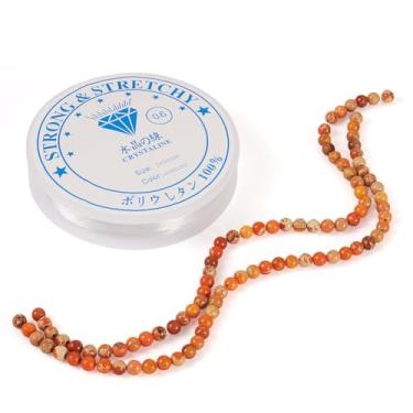 Imagem de FASHEWELRY 2 fios de 4 mm contas de pedra natural laranja jaspe imperial pulseiras fazendo kits com fio elástico transparente pedra preciosa de cura lisa redonda para pulseiras, colar, brinco