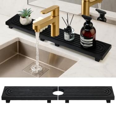 Imagem de Protetor de respingos grande para torneira de pia de cozinha, bandeja de banheiro de madeira preta, protetores de torneira para pia de cozinha, acessórios de bancada de madeira, suporte de pedestal