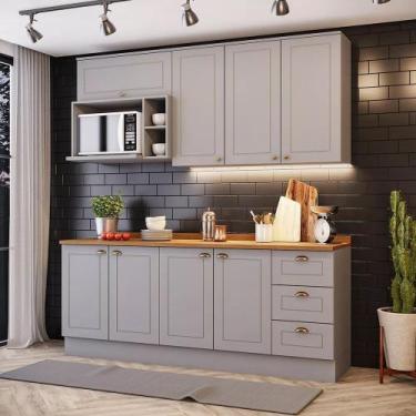 Imagem de Cozinha Compacta 200cm com Aéreo Nicho para Micro-ondas 8 Portas 3 Gav