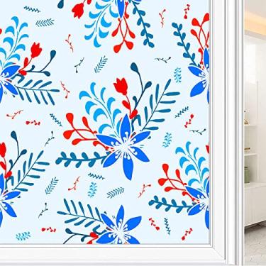Imagem de Película de janela de privacidade de flores, textura de estilo floral, filme de vidro para sala de estar e escritório em casa, L90 x C 190 cm