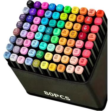 Imagem de Caneta Marcador Para Colorir Desenho Profissional – Kit com 24/36/48/60/80/100 Cores – Conjunto de Canetinhas Com Pontas Duplas Para Pintar Bobbie Goods com Cores Vivas. (80 Cores)