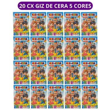 Imagem de 20 cx Mini Giz de Cera 5 Cores P/ Kit Festa Lembrancinha Artesanato In