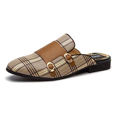 Imagem de Meijiana Chinelos masculinos mocassins de couro formal casual aberto nas costas sandálias, Marrom-05, 45