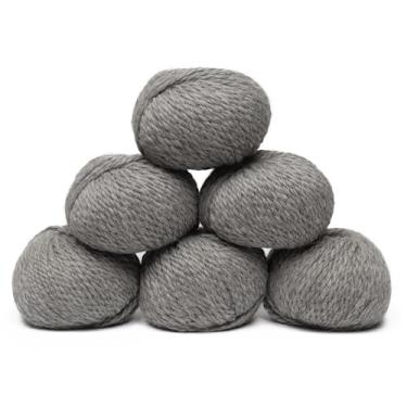Imagem de Conjunto de 6 novelos de lã de alpaca 100% bebê, peso volumoso, feito no Peru, macio e perfeito para tricô e crochê (cinza macio, volumoso - 6 novelos)