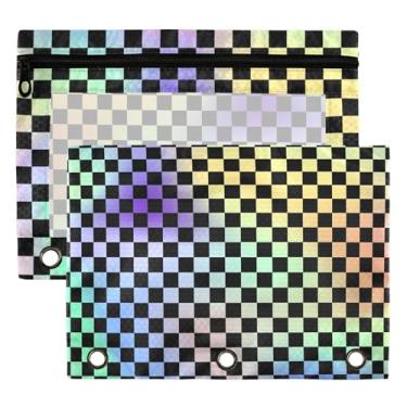 Imagem de Bolsas de fichário xadrez arco-íris búfalo 3 anéis para meninos meninas escola escritório faculdade suprimentos preto tabuleiro de xadrez azul amarelo Aqua Pencil bolsas bolsa bolsa com janela