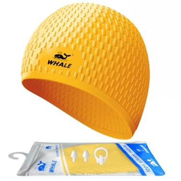 Imagem de Touca de natação grande de silicone mantém seu cabelo seco durante a natação (amarelo)