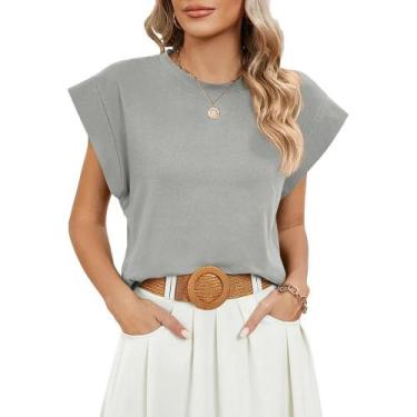 Imagem de Camiseta Feminina Casual De Verão Manga Curta Texturizada Listrada Em 