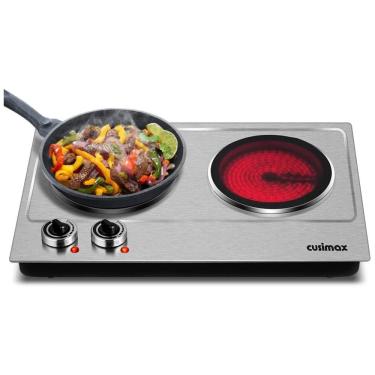 Imagem de Cooktop Elétrico Portátil de Bancada com 2 Queimadores Infravermelho, 110V 1800W, Cusimax, Prata