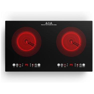 Imagem de Cooktop de Indução Elétrico com 2 Queimadores de 60 cm, 9 Níveis de Temperatura, Temporizador e Proteção Contra Superaquecimento, 110V