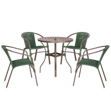 Imagem de 04 Cadeiras Floripa E Mesa Roma 80cm Marrom Trama Verde