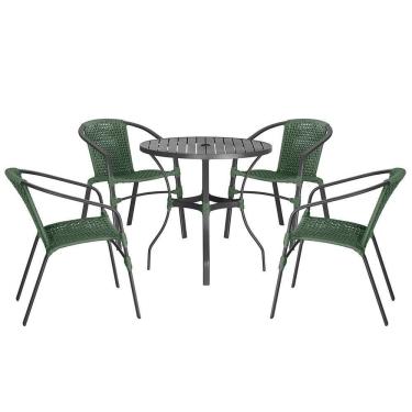 Imagem de 04 Cadeiras Floripa E Mesa Roma 100cm Preta Trama Verde