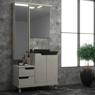 Imagem de Conjunto para Banheiro com Espelheira e Cuba Arenito/Cinza