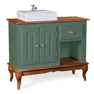 Imagem de Gabinete para Banheiro 2 Portas com Cuba Dália 3058 - Verde Musgo/Imbuia Glazer