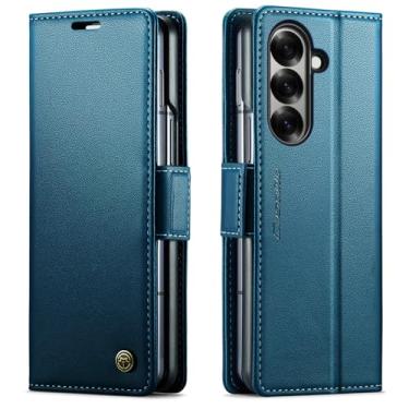 Imagem de LYJSMGZ Capa de negócios de couro para Samsung Galaxy Z Fold 7, carteira com proteção RFID, fecho magnético, capa interna macia, azul, dobra 7