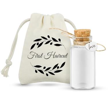 Imagem de Garrafa de vidro Baby First Haircut/Curl Keepsake com cortiça, frasco para armazenamento de cabelo fetal e memorial, presente para chá de bebê de batizado recém-nascido, vem com bolsa de presente