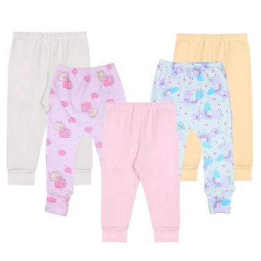 Imagem de Kit 5 Pçs Calça Mijão Vira Pé Liso E Estampado Enxoval Bebê - Koala Ba