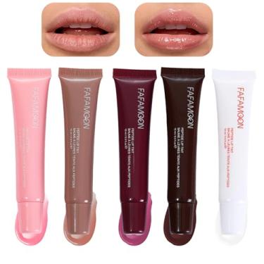 Imagem de Petansy 5 cores de brilho labial hidratante, protetor labial brilhante gelatinoso, nutritivo de longa duração, não pegajoso, fresco, claro, suave, cuidado labial