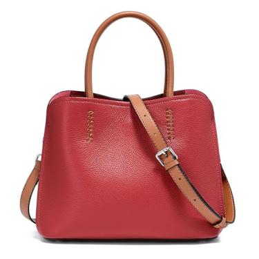 Imagem de Bolsa feminina de couro legítimo, bolsa de mão de designer, Vermelho