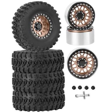 Imagem de RCarmubWow RC 2.2 Beadlock Tires Set 2.2" Wheels and Tires for 1/10 RC Crawler Axia1 SCX10 AMG 6X6 TRX4 Redcat Gen8 Gen7 Pro,Alloy 2.2 RC Rims Rubber Tires,Bronze