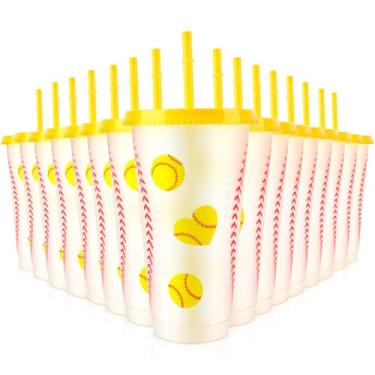 Imagem de Hxezoc 16 peças de copos de plástico de softball, reutilizáveis para festas, 680 g, presentes de festa esportiva, para jogos de softball, esportes, artigos de decoração de festa de aniversário