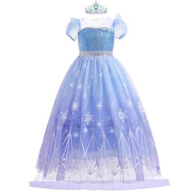 Imagem de Danvren Fantasia de princesa para meninas de 3 a 8 anos com capa longa, presente de vestido para meninas, aniversário, Natal, Halloween, festa cosplay (azul gelo 1, 6-7 anos)