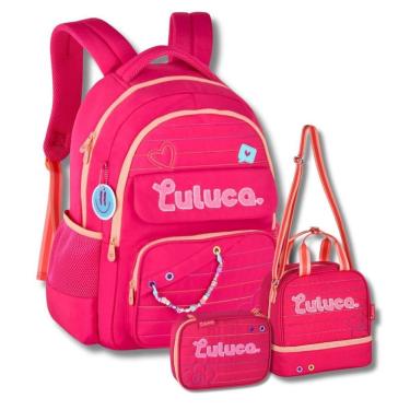 Imagem de Kit Mochila Costas Lancheira Estojo Luluca Escolar Rosa Kids