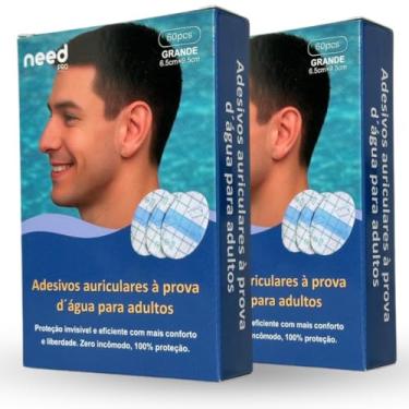 Imagem de Kids Need - Adesivo Protetor Auricular, Pacote com 60 Unidades - Tampão de Orelha Impermeável para usar Durante Banho ou Natação. Tamanho Único Infantil e Adulto (Bebê, Criança e Adulto) (2 Pacote Adesivos Transparente (120 adesivos), GRANDE 6.5cm X 9.5cm)
