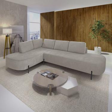 Imagem de Sofá de Canto Orgânico 4 Lugares 265cm Base de Ferro Chaise Esquerda Luna Bege