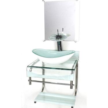 Imagem de Gabinete Vidro 40Cm Banheiro Curvado Duplo Inox Cuba Oval