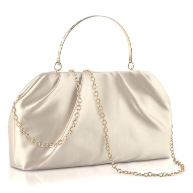 Imagem de Bolsa clutch feminina elegante plissada para noite bolsa de cetim clutch elegante tiracolo ombro formal bolsa de mão, Rosa nude, Medium