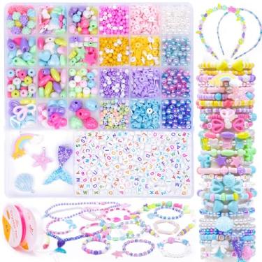 Imagem de MiuCo Kit de fabricação de pulseiras para meninas - Kit de miçangas fofas para fazer joias com berloques - Artes e artesanato para fazer colares - Presentes de aniversário para crianças meninas 5 6 7