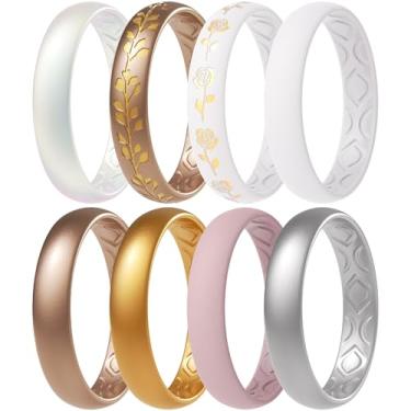 Imagem de ThunderFit Anéis de compromisso femininos de silicone respirável para suas alianças de casamento - 4 mm de largura, 1,5 mm de espessura - pacote variado de 1 a 12, 7.5 - 8 (18.2mm), Silicone, Sem