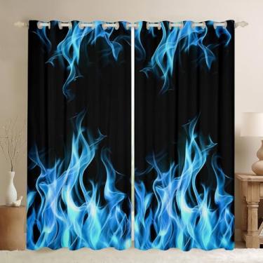 Imagem de Cortina de janela azul-petróleo, impressão de fogo, privacidade, 30-50%, cortina blackout para janela abstrata chique cobertura de janelas para quarto arte moderna drapeados 2 painéis, 38Lx45C