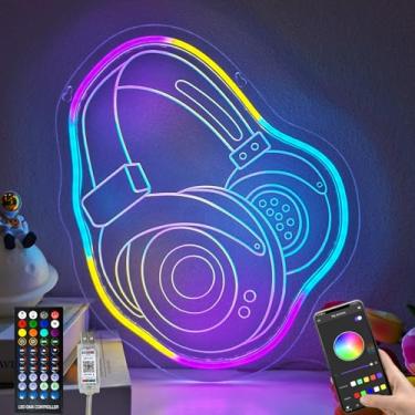 Imagem de Fones de ouvido gamer sinal neon presentes em forma de sinal neon luz noturna para crianças, com controle remoto regulável, decoração de parede de sala de jogadores, como presente de aniversário de