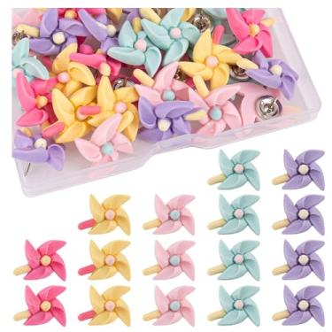 Imagem de Framendino, Pacote com 30 pinos de moinho de vento coloridos cata-vento tachas de polegar decorativas fofas para mapas de quadro de avisos