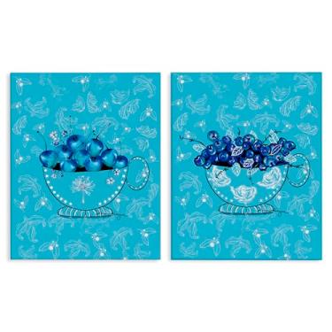 Imagem de Stupell Industries Conjunto de arte de parede em tela de 2 peças Blue Fruits Teacups por Susan Lugar, 76 x 61 cm