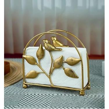 Imagem de Porta-guardanapos de pássaro dourado retrô decorativo, design de folha de metal, acessório de mesa estilo vintage
